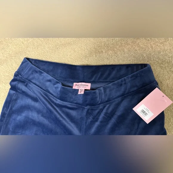 Juicy Couture Velour Track Pants Navy Blue Bling Logo NWT Large - Picture 12 of 15